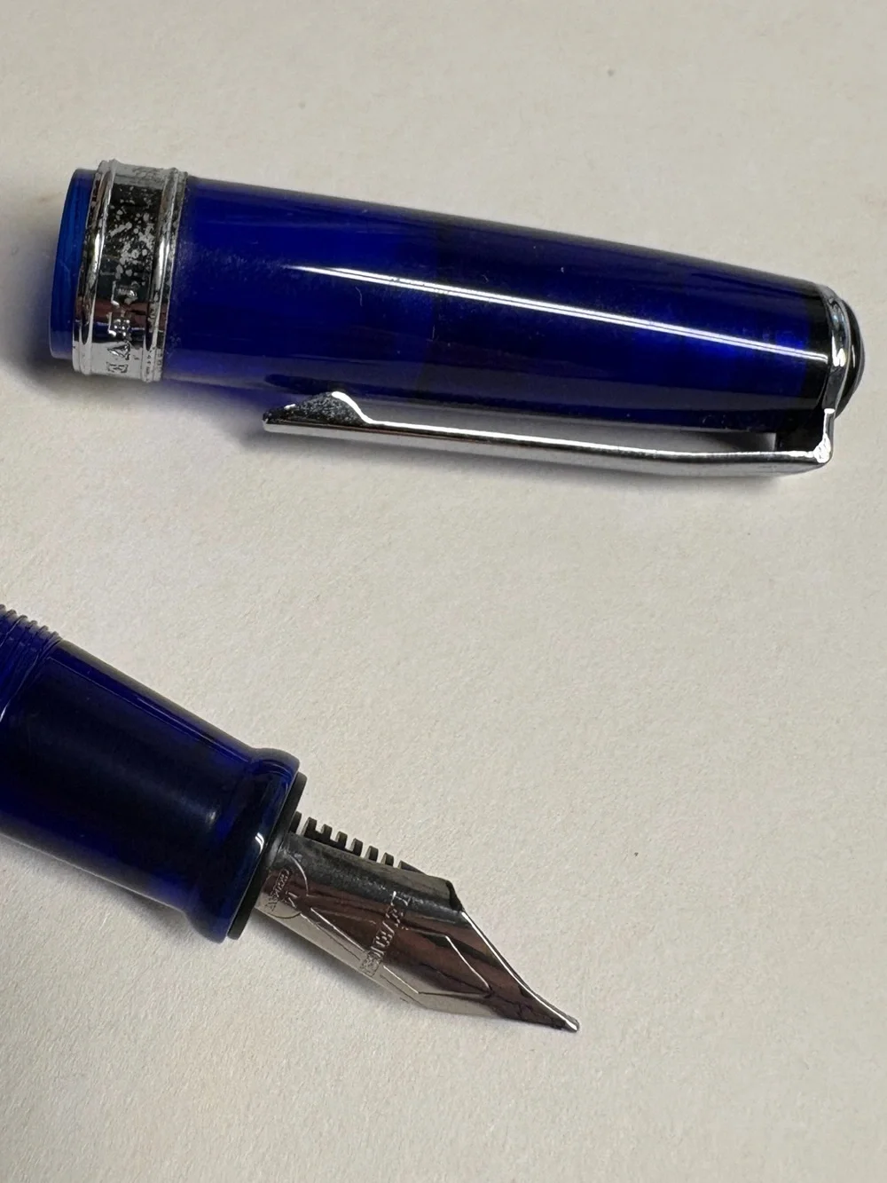 Levenger True Writer Transparent Blue Fountain Pen Silver Tone Trim